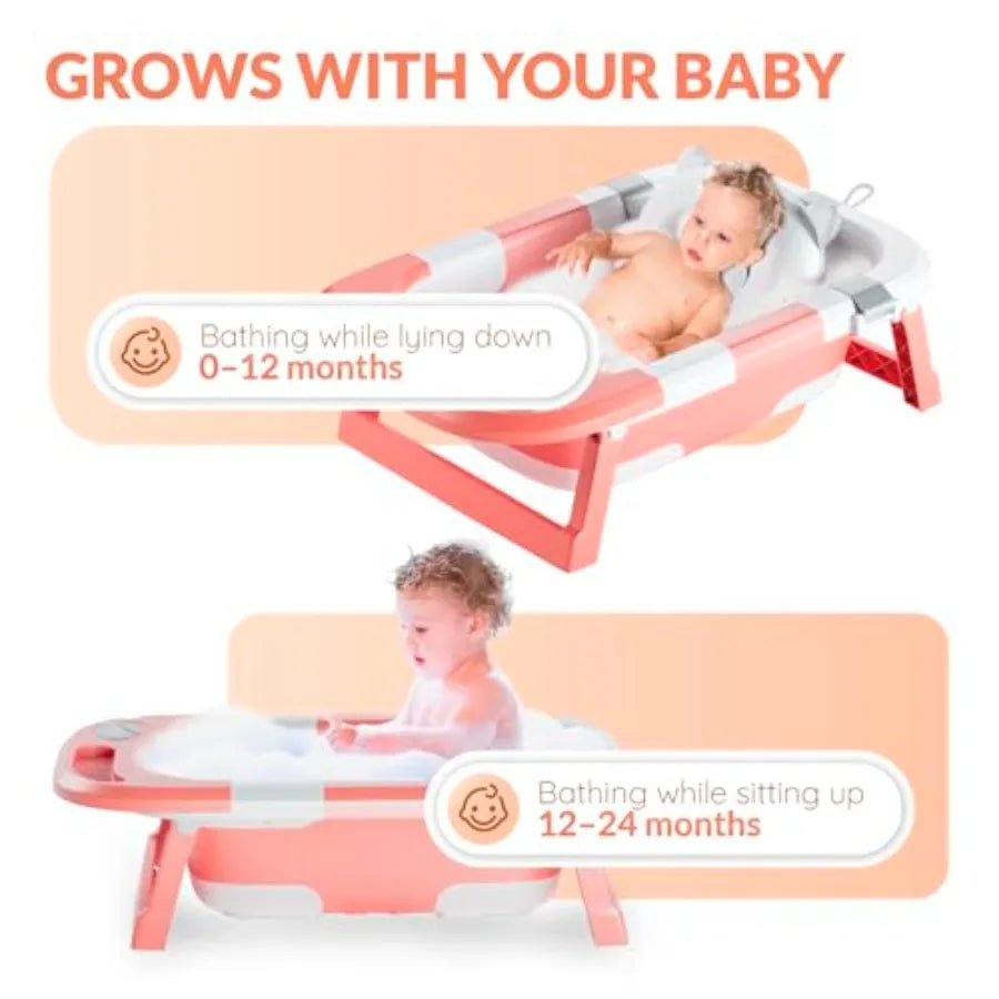 Collapsible Baby Bathtub Foldable Portable Bath With Thermometer Sensor