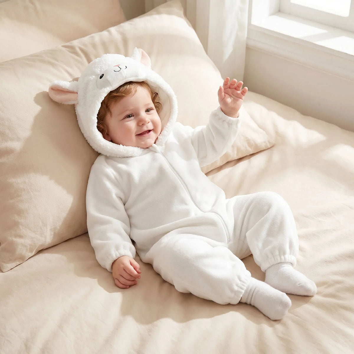 Pudcoco Winter Baby Hooded Long Sleeve Plush Zipper Romper