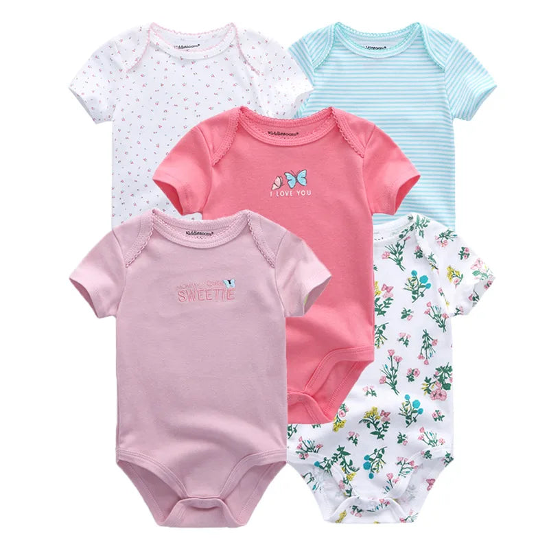 5 Pack Summer Short Sleeve Baby Bodysuits Cartoon Newborn Onesie