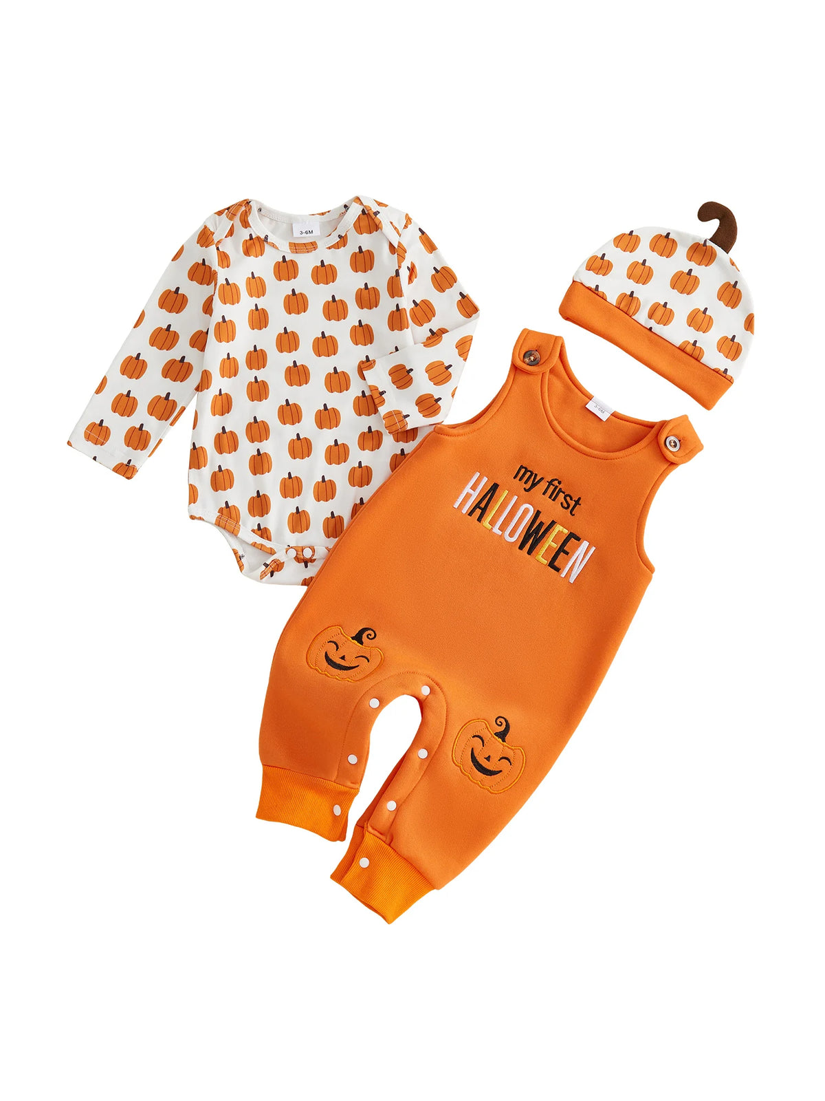 Infant Halloween Pumpkin Overalls And Hat Costume Set