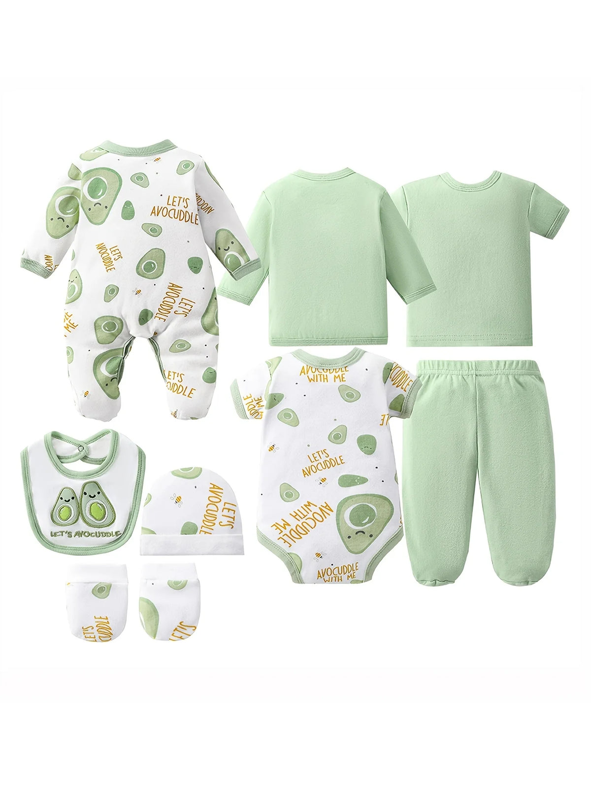 8 Piece Newborn Cotton Bodysuit And Romper Baby Outfit Set
