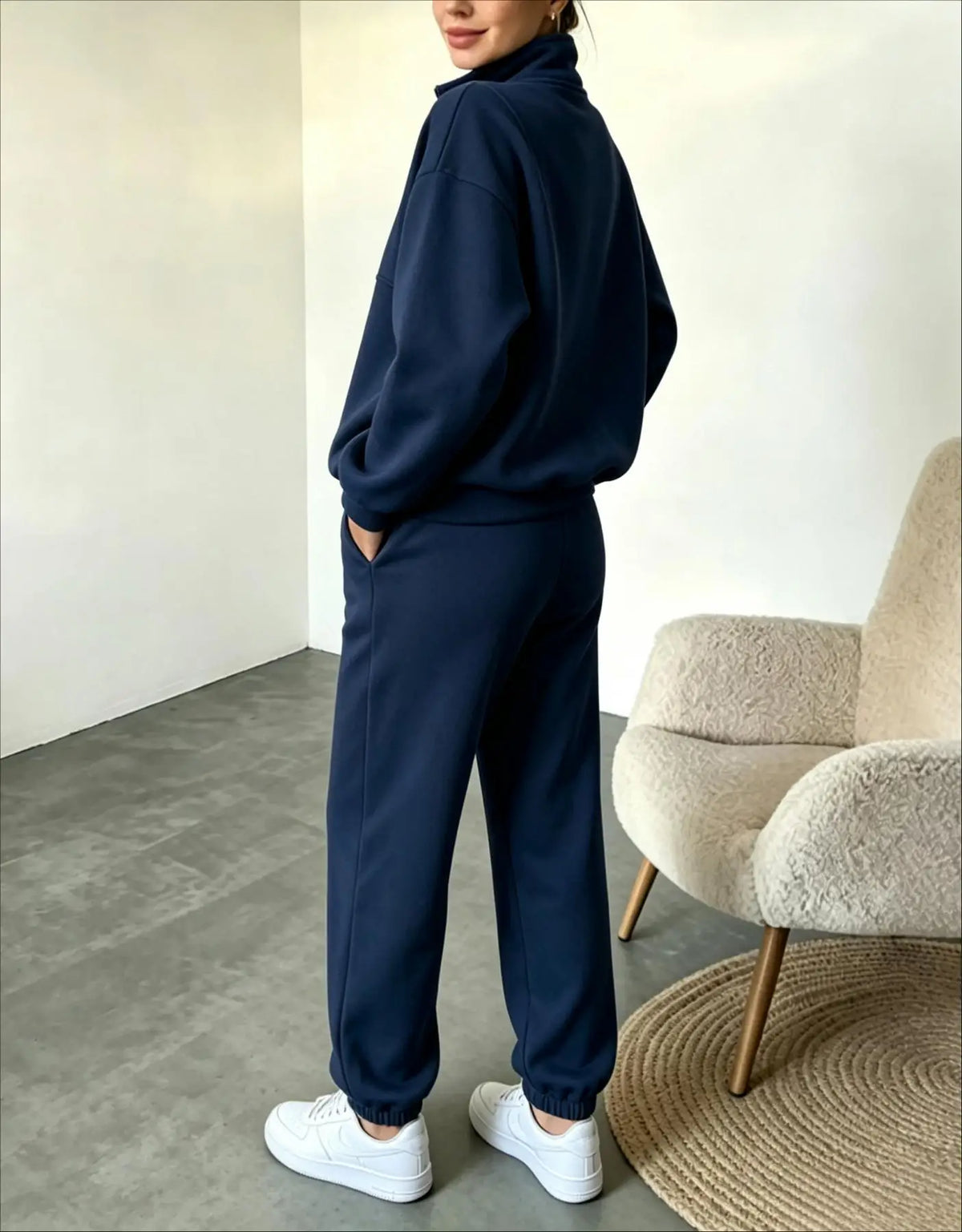 Women Half Zip Sweatshirt Pants Set Casual Stand Collar 2 Piece Outfit Loose Long Sleeve Tracksuit Soft Loungewear Suit Daily Streetwear