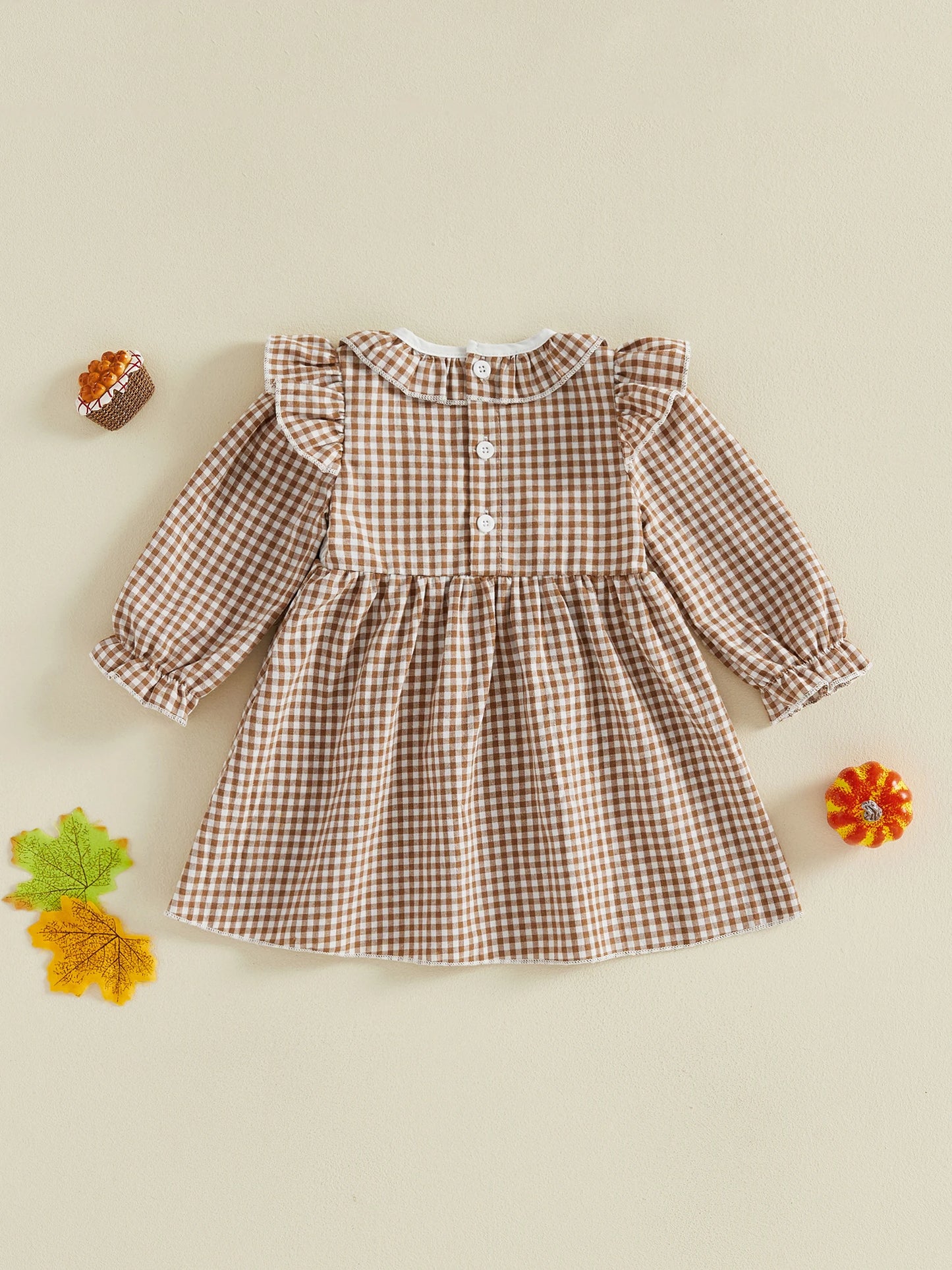 Toddler Girls Thanksgiving Dress Long Sleeve Round Neck With Pockets