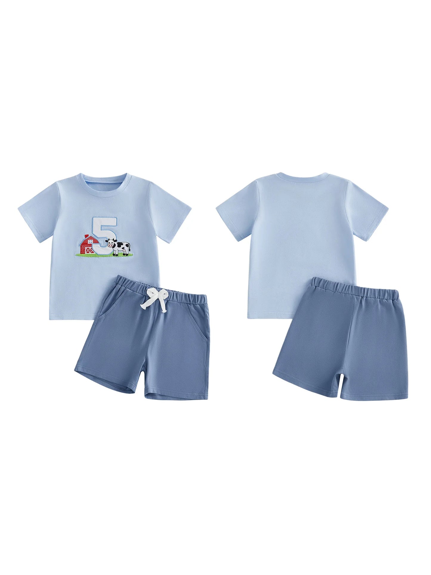 NONECN Toddler Girls Embroidered Horse Birthday Shirt And Pants Set