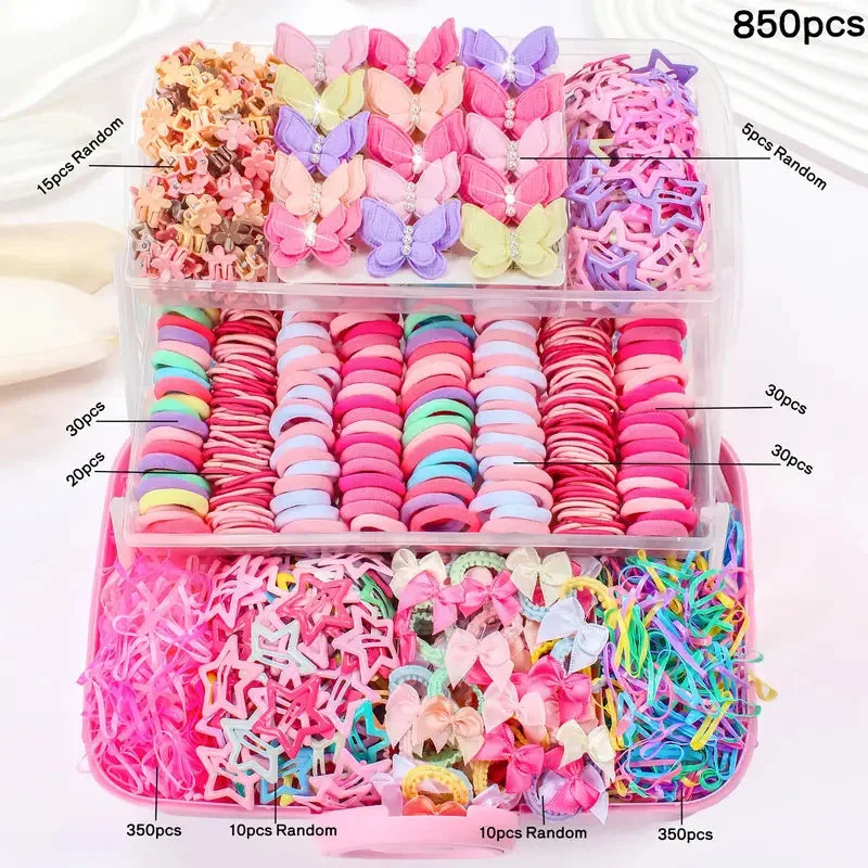 18/546Pcs /1152PCS Bow High Elastic Hair Accessories Set Korean Style Princess Hair Clips, No Hurt Hair Colorful Girls Hair Bands Hair Clips Girls Children No Box