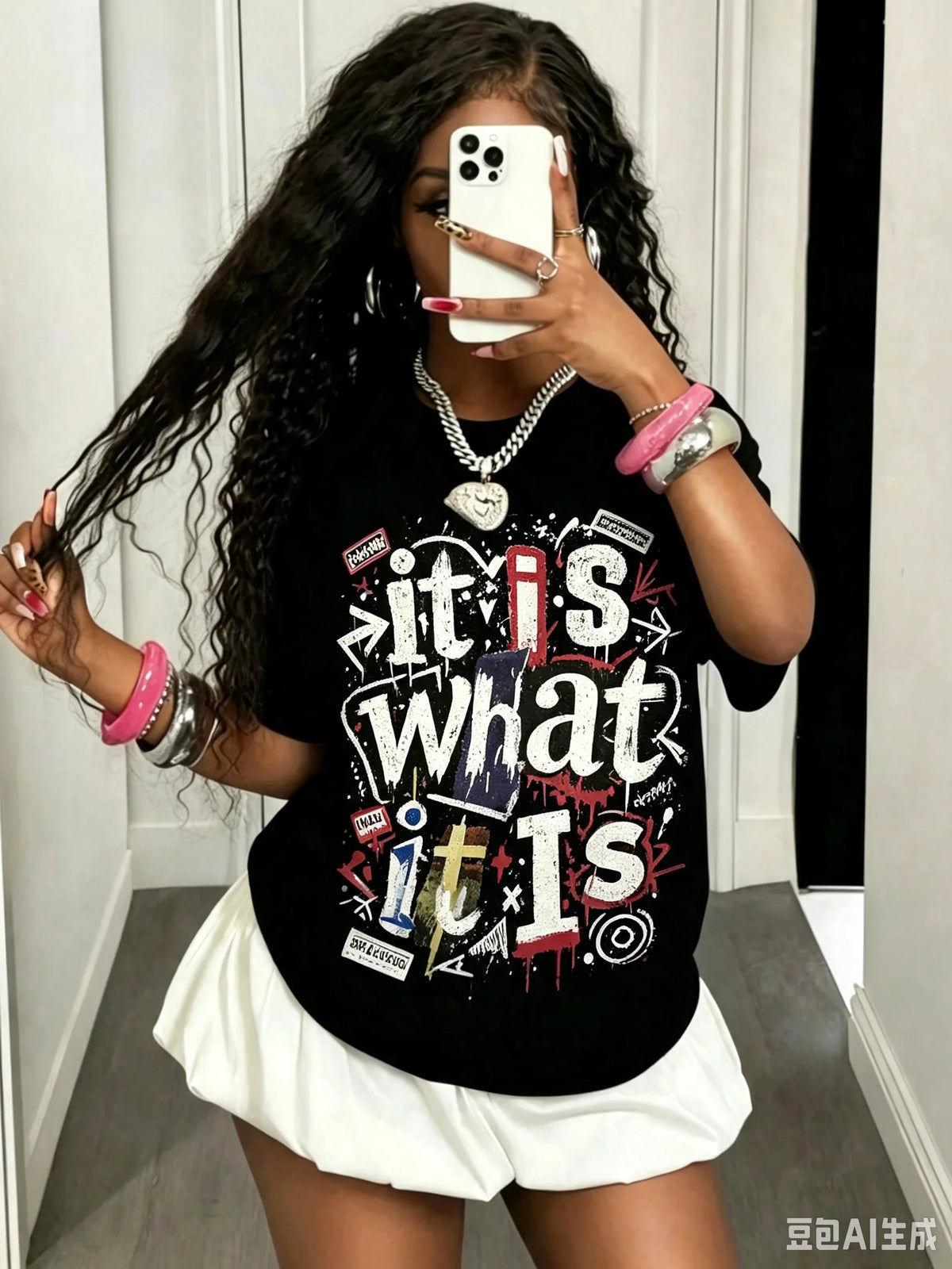Girls & Teenagers Students Casual Printed Black Crew Neck Short Sleeve T-Shirt Top, Summer