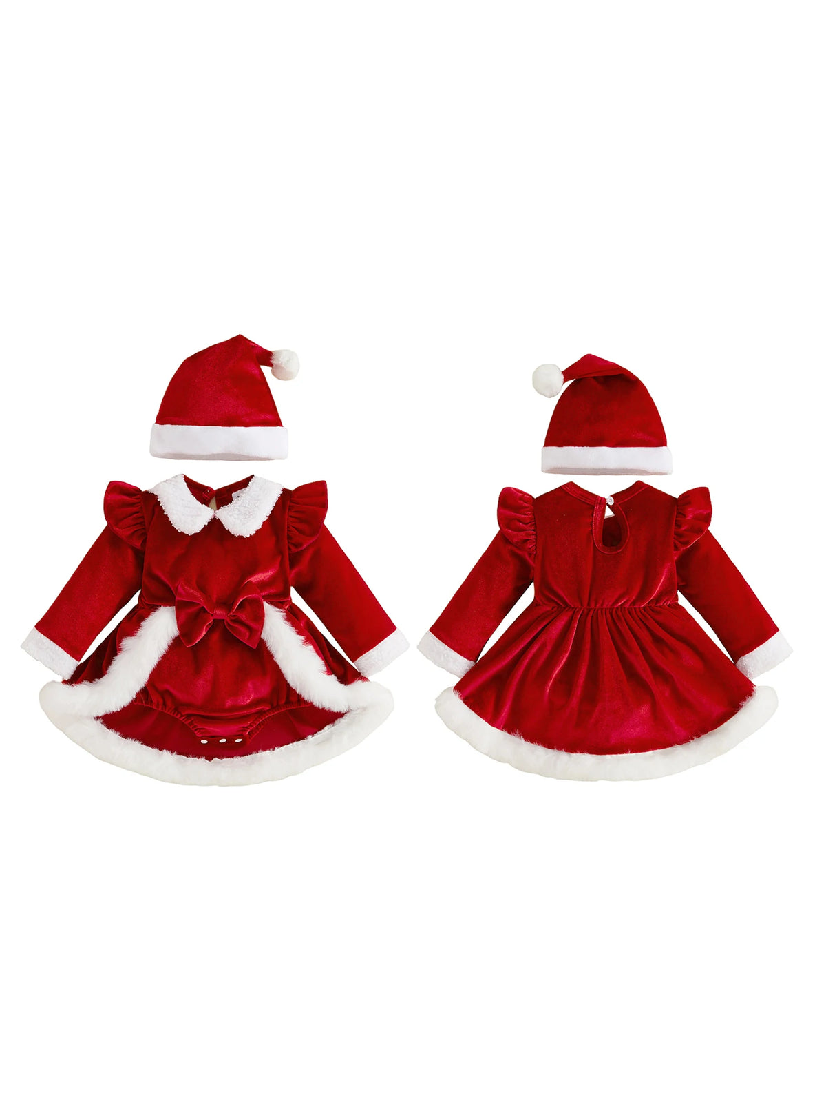 Long Sleeve Piece Set Velvet Long Sleeve Hat Girl Christmas 2 Outfit Dress Hat 2 Lightweight Baby Girl Christmas