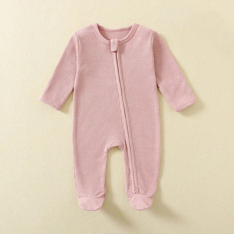 HIBISCUSARA Organic Cotton Baby Romper Jumpsuit With Zipper Footed