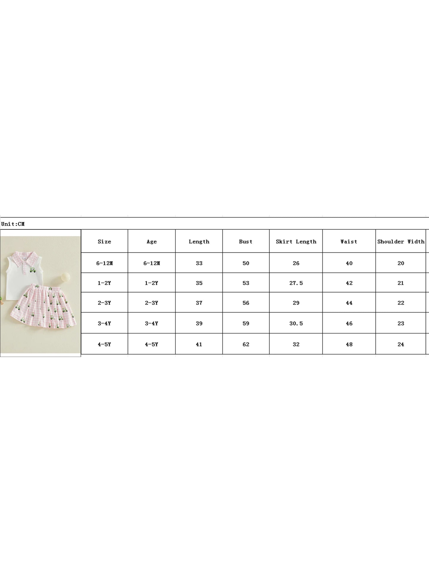 Adorable Baby Girl Golf Cart Print Tank Top Skirt Set