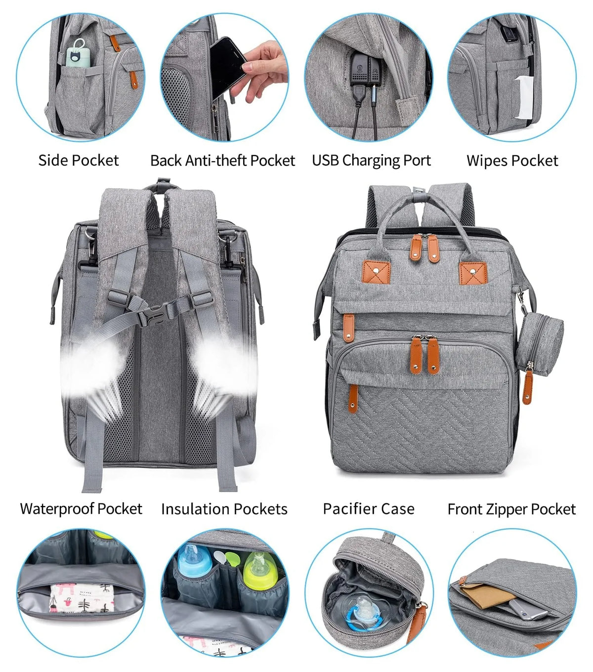 Changing Bag Backpack Baby Changing Backpacks with Large Capacity Portable Travel Nappy Bag with Foldable Cot with Multifunctional Baby Bags and Mobile Changing Mat Baby Bed Backpack