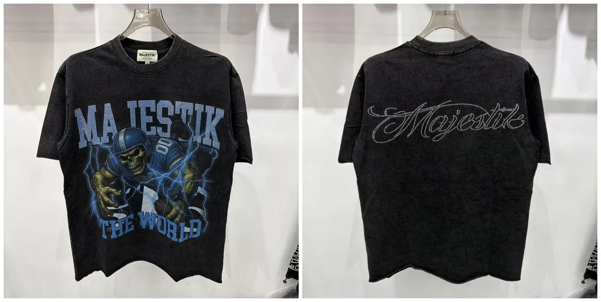 Cotton T Shirt With Letter Rhinestone Print Breathable Hip Hop