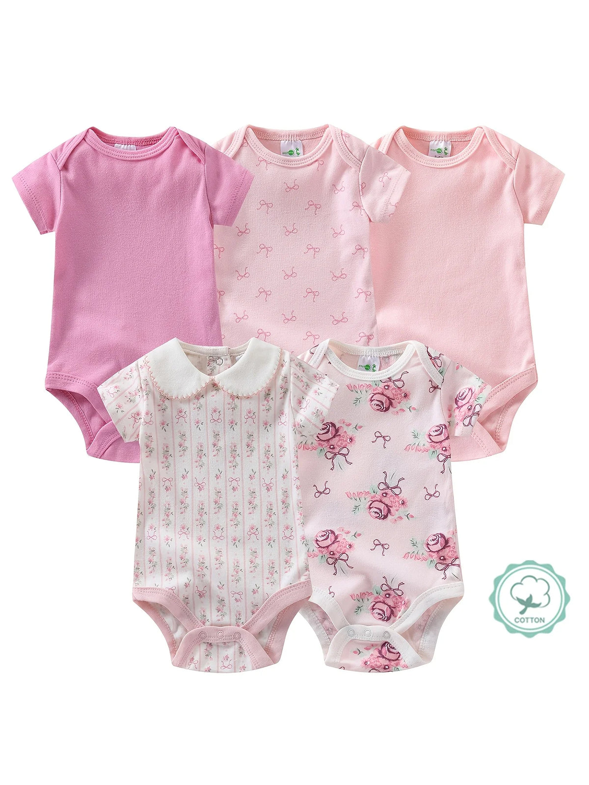 Baby Girl Short Sleeve Cotton Knit Button Front Romper