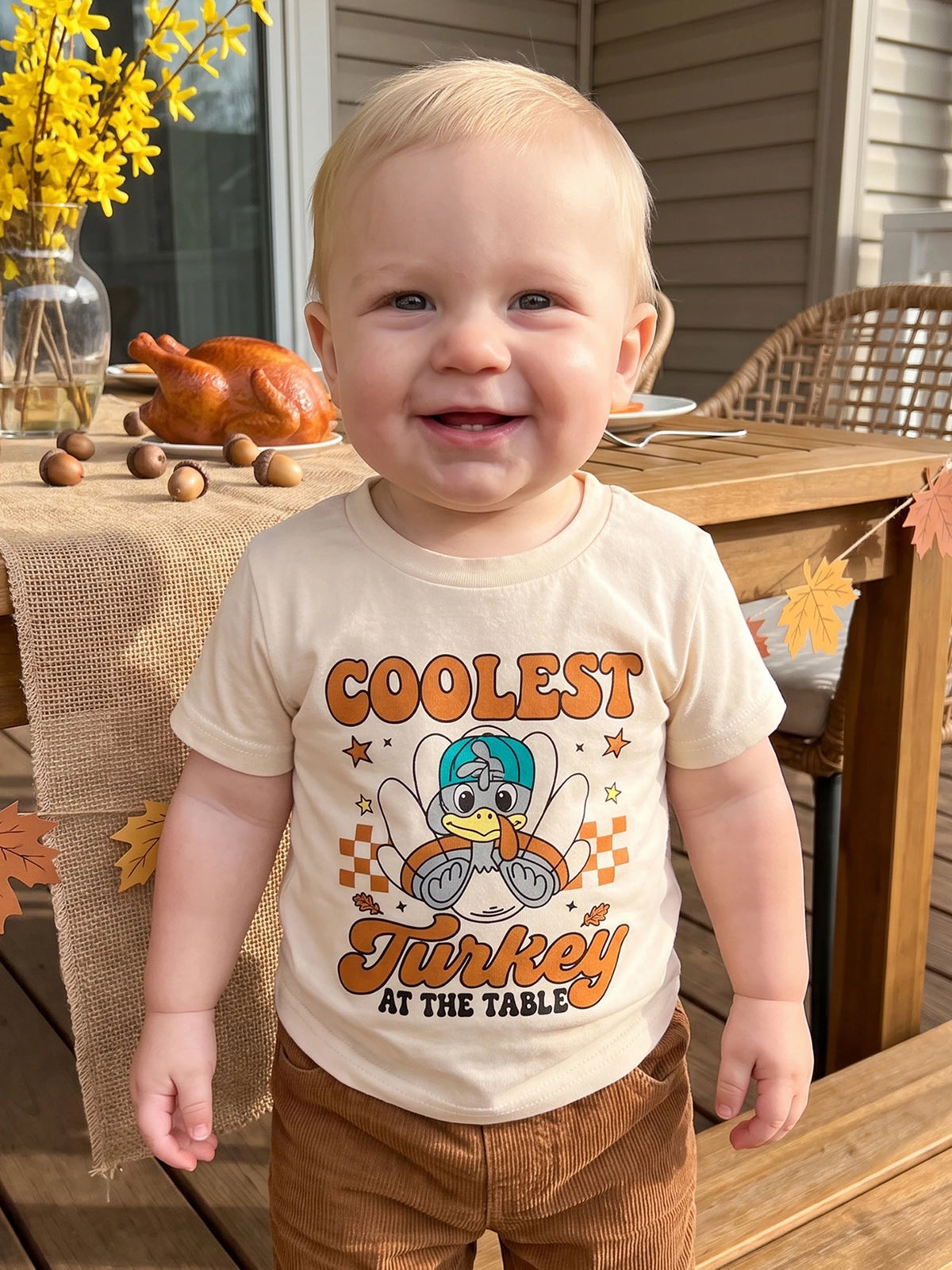 Sleeve Turkey Boys Turkey-Print Thanksgiving Shirt T Print Short Sleeve Sleeve Turkey Toddler Boys Girls