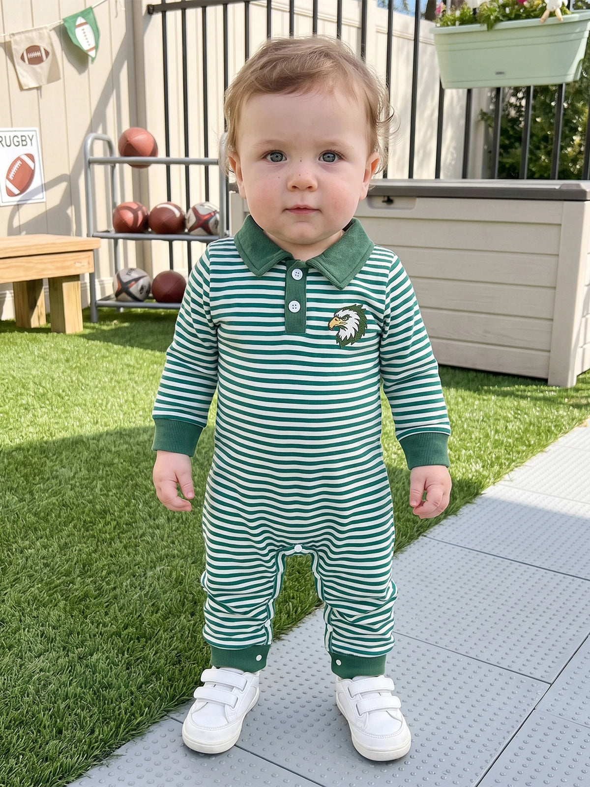 Baby Animal Embroidered Romper With Horn Button Closure