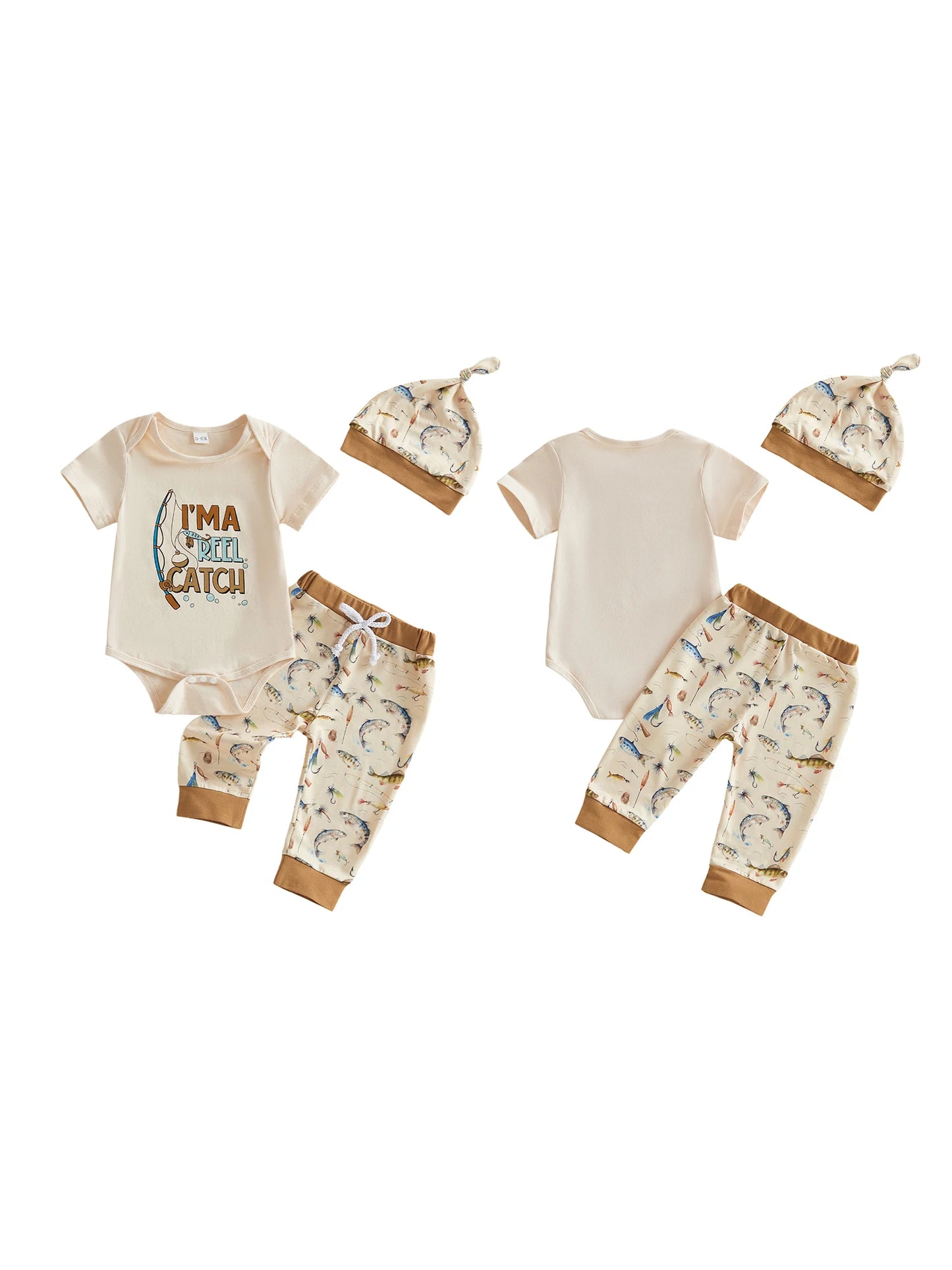 Newborn Dinosaur Print 3-Piece Romper Set Cap Shorts