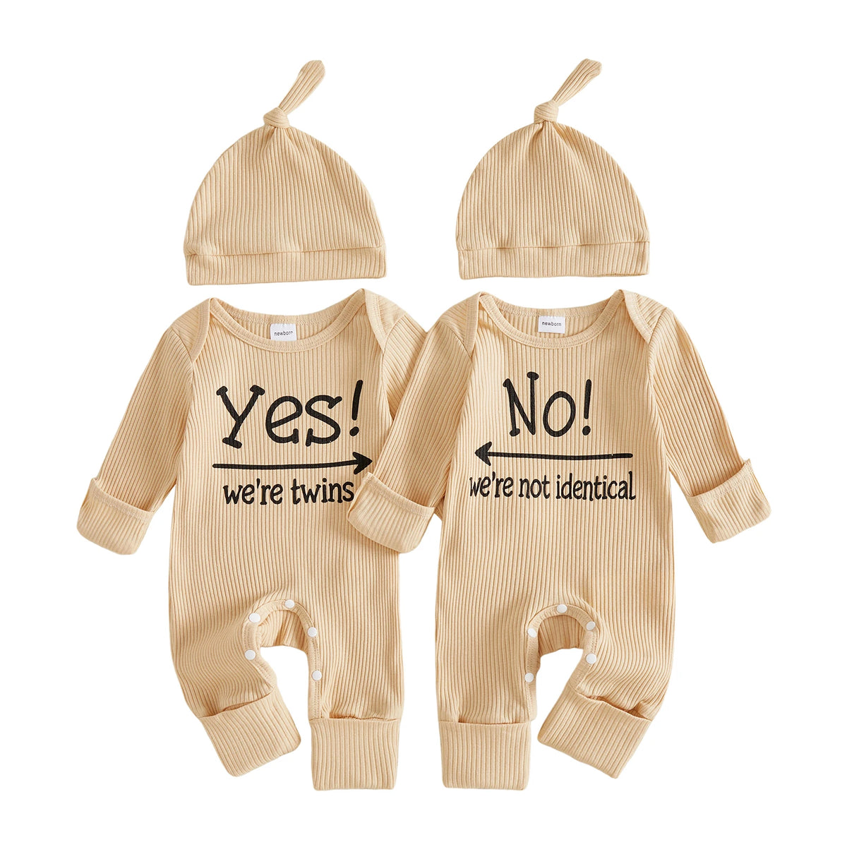 Ribbed Crew Neck Long Sleeve Baby Outfits Letter Baby Outfits Letter Twin Letter-Print-Ribbed Romper Ribbed Crew Neck Long