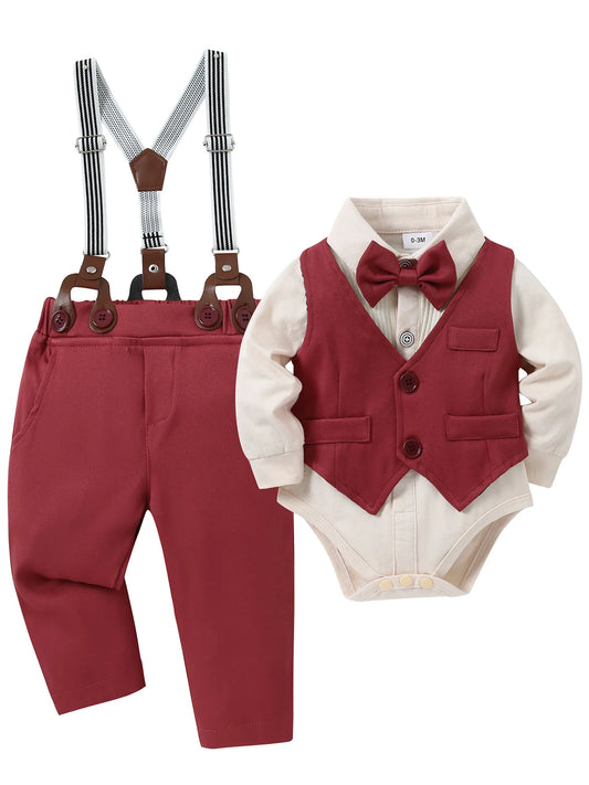 Baby Boy Wedding Outfit Suit Set Dress Shirt Vest Bowtie