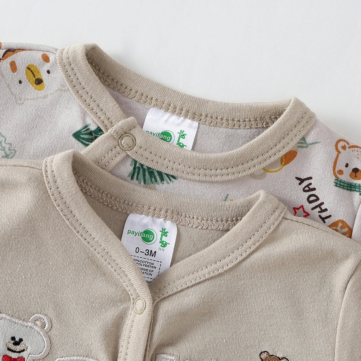 2pcs Zip Footed Rompers for Baby Boys, Dark Bear Pattern Long Sleeve Onesies, Daily Wear Newborn Must-Haves, for Outdoor
