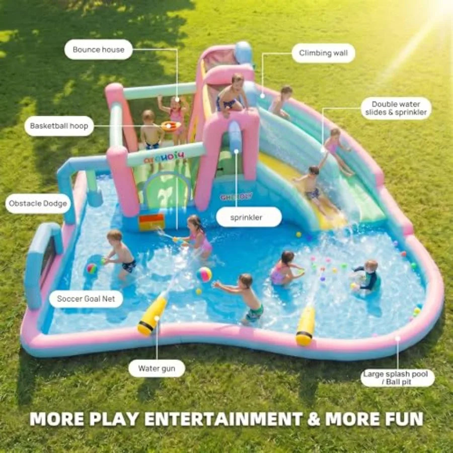 Outdoor Inflatable Water Slide With Double Slides And Splash