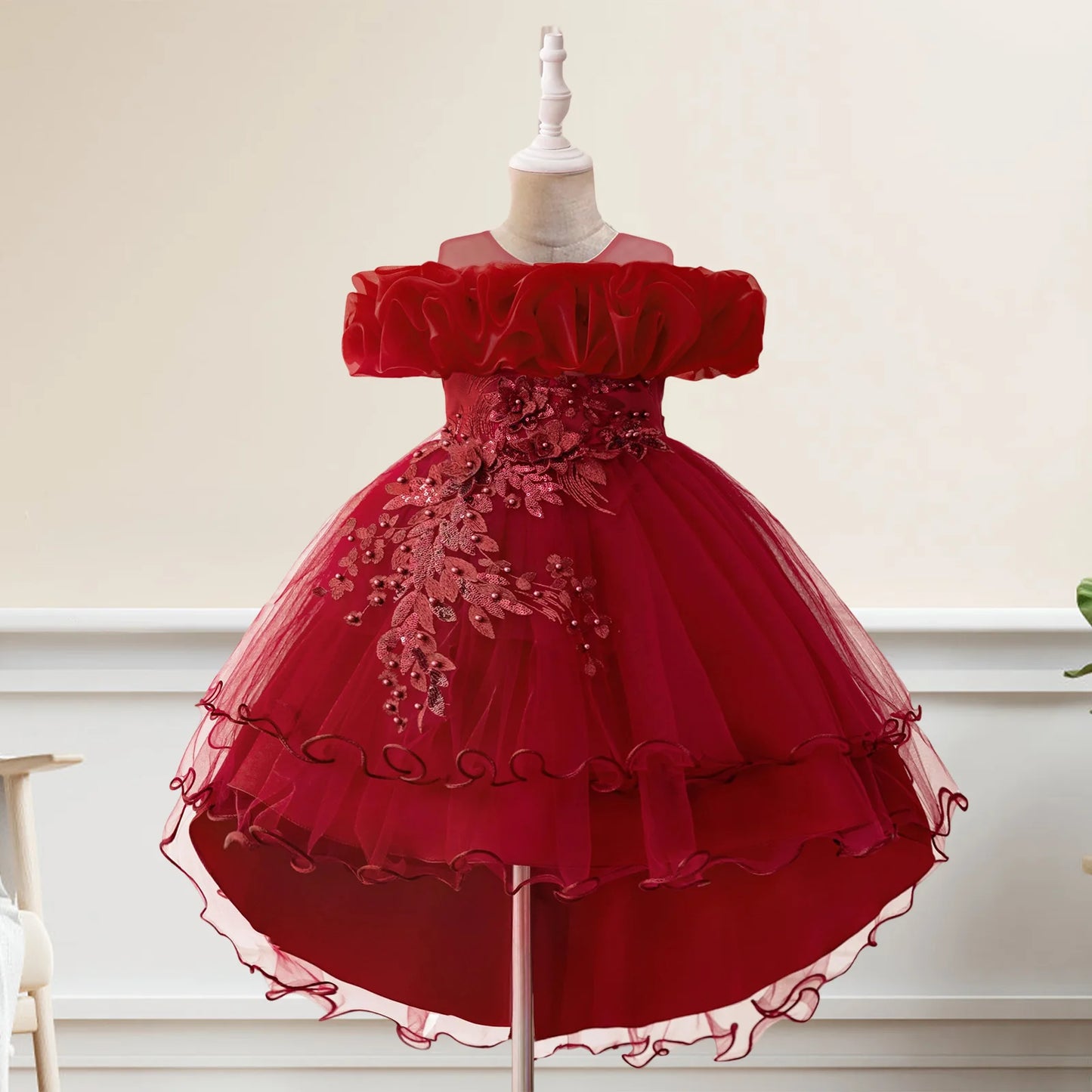 Floral Print Sleeveless Ruffle Tulle Dress for Toddler Girls