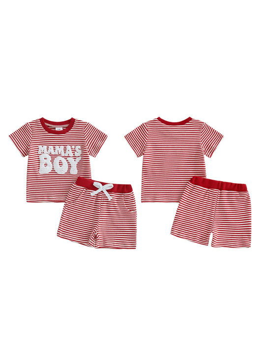 Kids Summer Clothes Striped Tee With Embroidered Letters Elastic Shorts