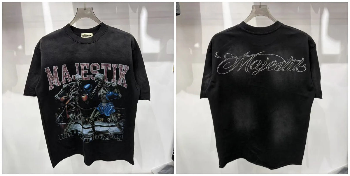 Cotton T Shirt With Letter Rhinestone Print Breathable Hip Hop