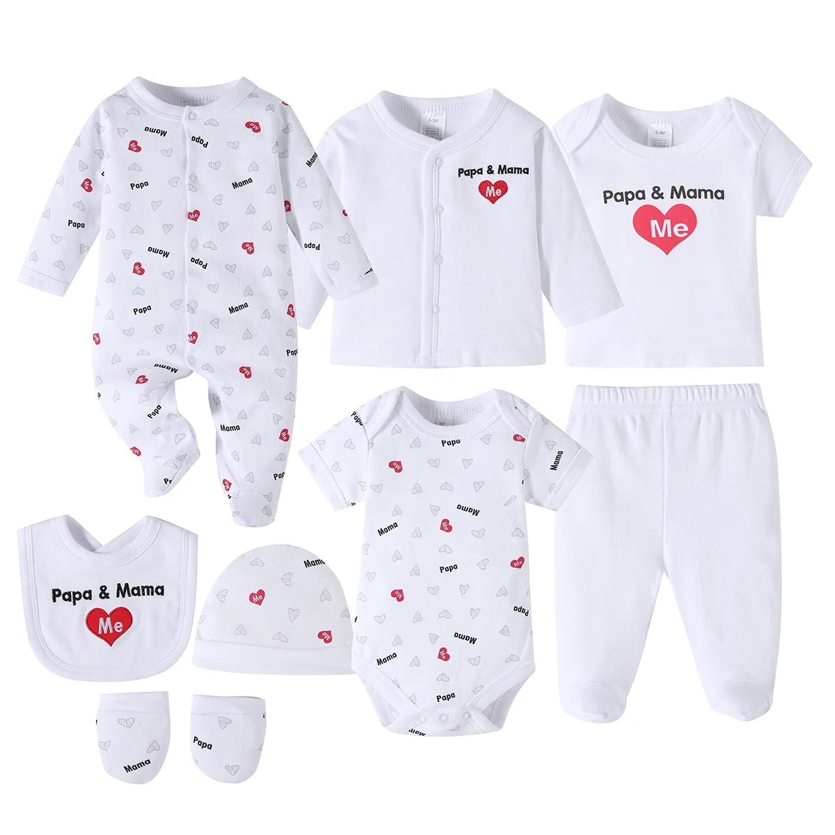 Unisex 8 Piece Cotton Baby Spring Summer Clothing Sets