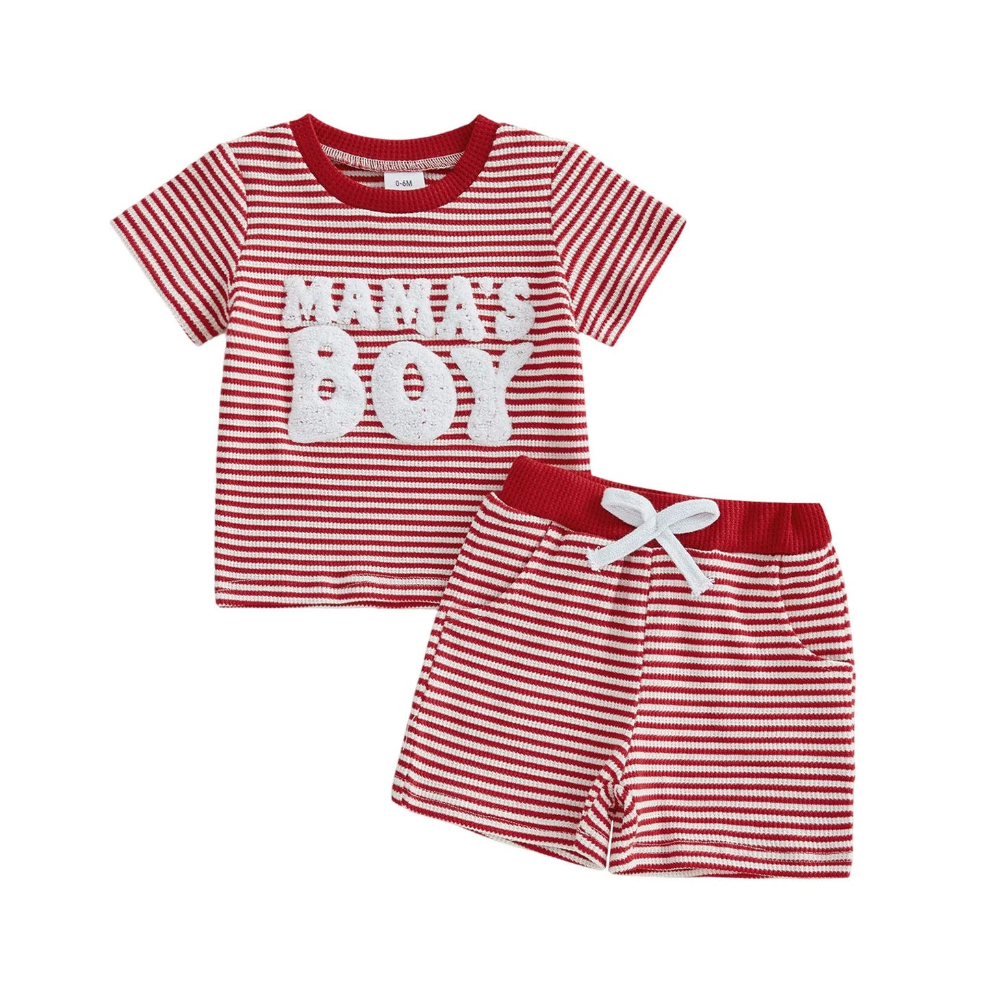 Kids Summer Clothes Striped Tee With Embroidered Letters Elastic Shorts
