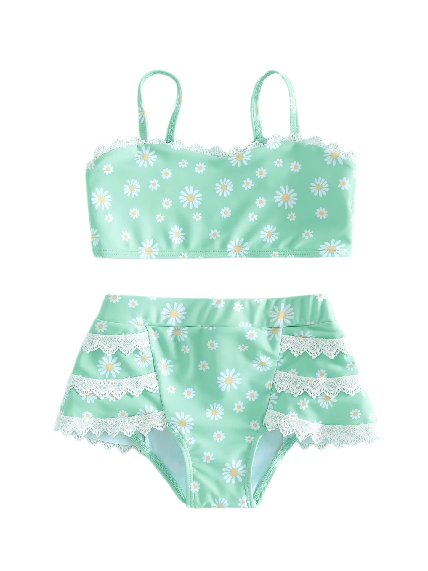 Toddler Girl Polka Dot Print Lace Trim Tankini Set