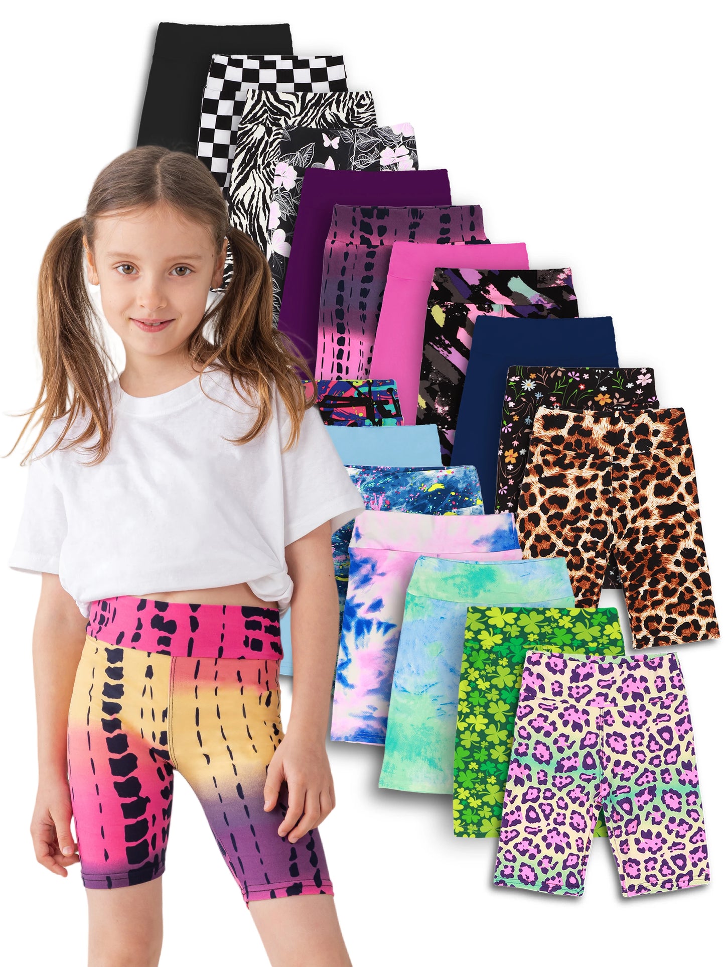 Girls Yoga Shorts Set 5-Piece High Waist Biker Bermudas