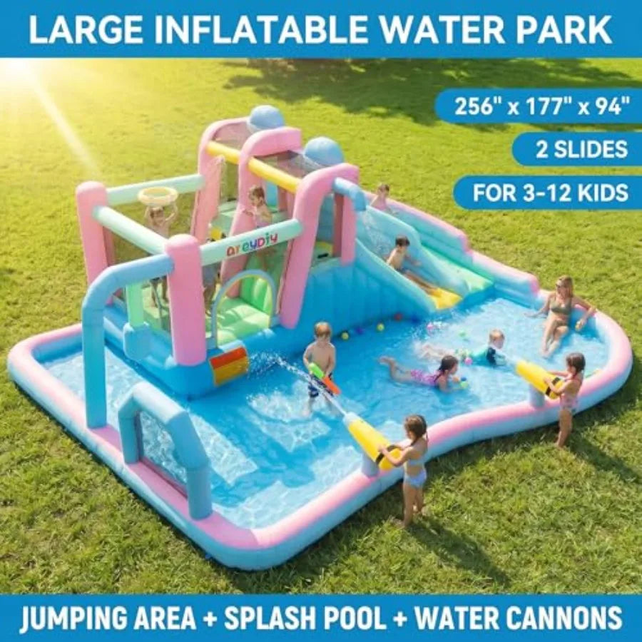 Outdoor Inflatable Water Slide With Double Slides And Splash