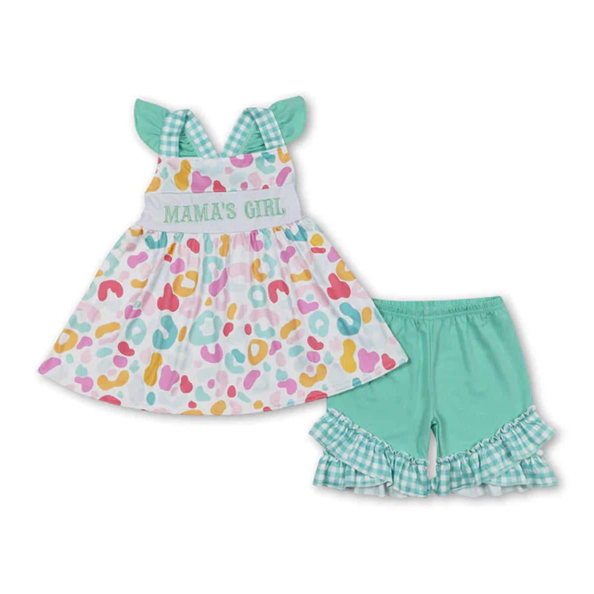 Toddler Girl Two Piece Summer Outfit Set Plaid Leopard Print