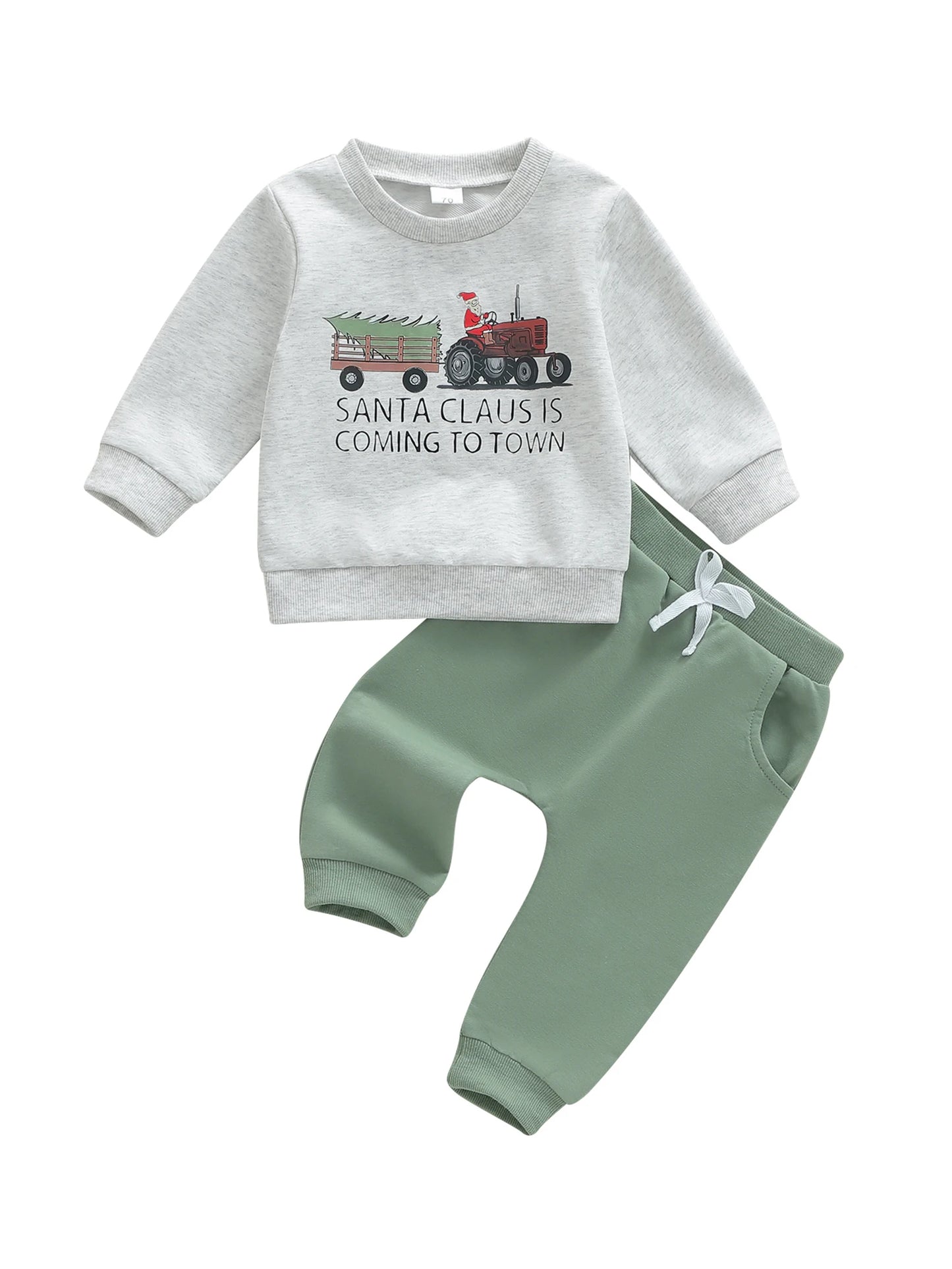 Unisex Infant Christmas 2 Piece Outfit Set Santa Reindeer Print