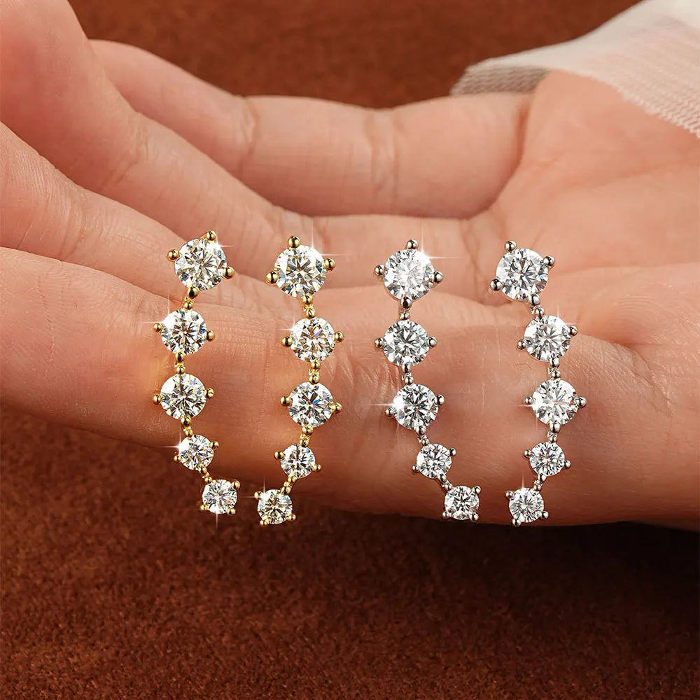 OXTAO Sparkling Moissanite Crawler Stud Earrings D VVS1 for Women Girl 14K Gold Filled Lab Imitation Diamond 2.4ct Earrings Jewelry Accessories Valentine Anniversary Day Birthday Gifts