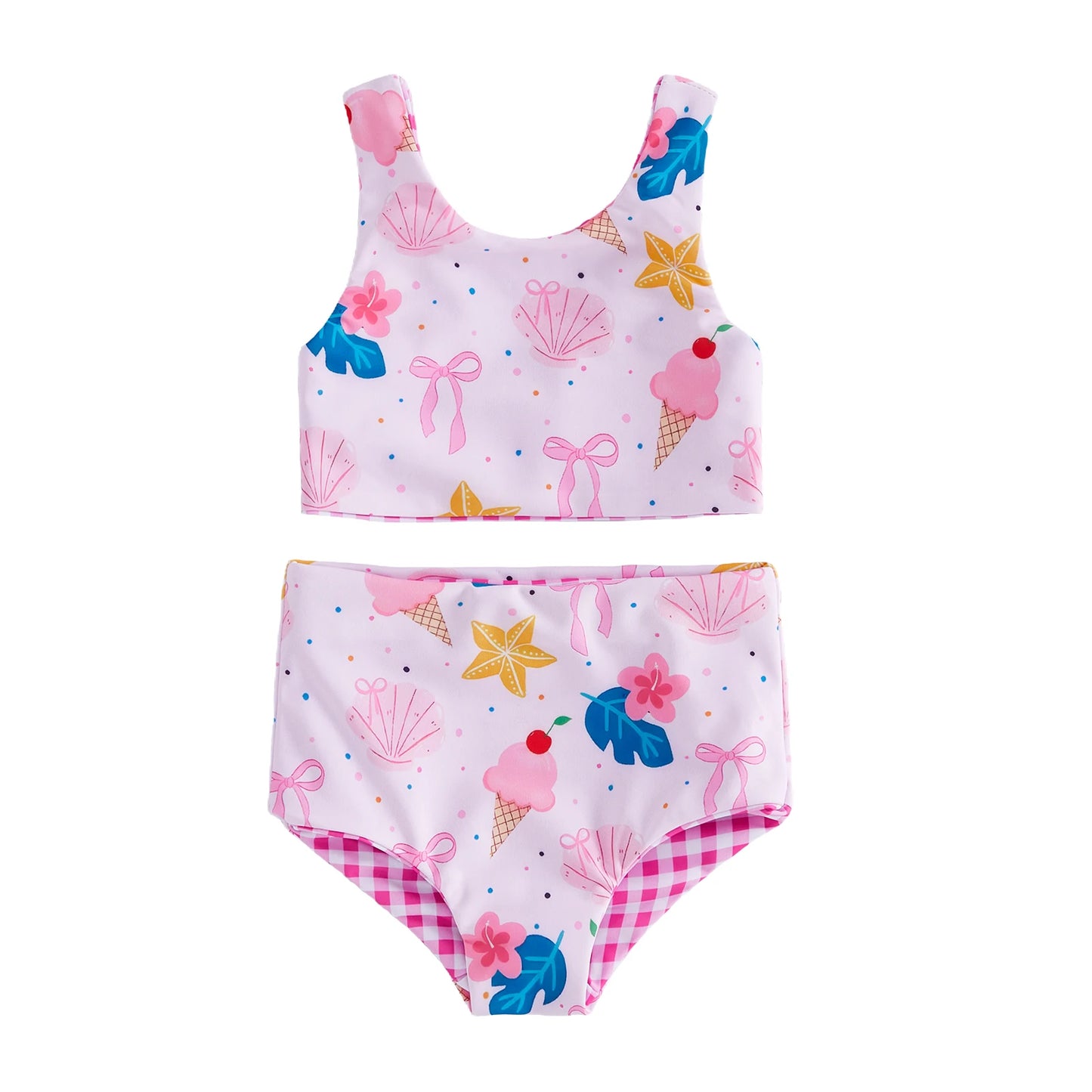 Two Piece Baby Girl Ruffle Sleeve Mermaid Scale Print Swimsuit