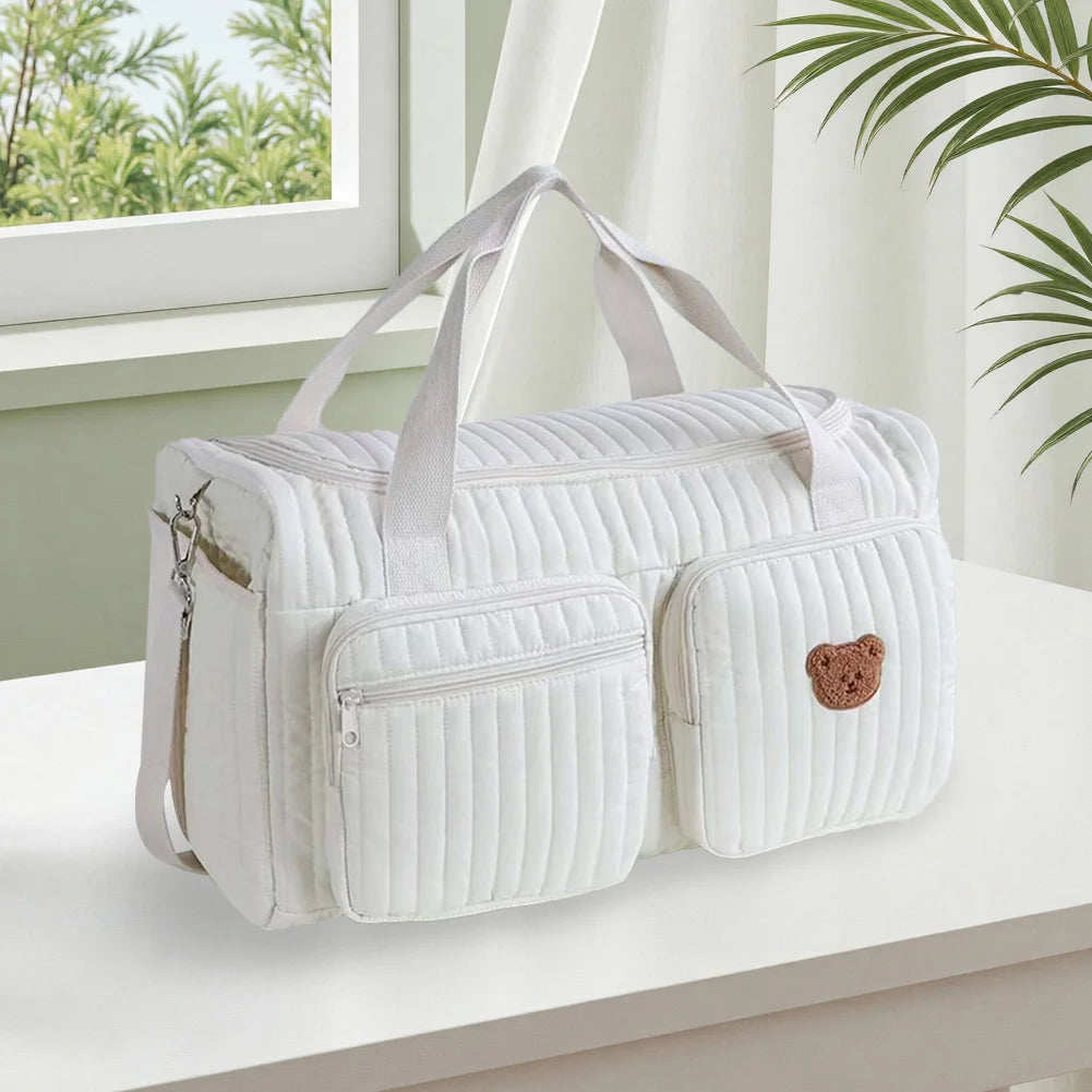 Quilted Baby Diaper Bag Large Capacity Hospital Weekender Travel Bag