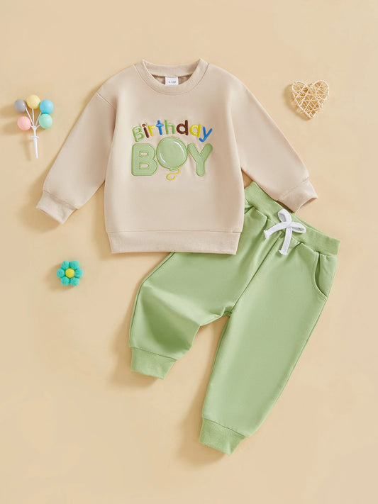 Baby Boy Birthday Outfit 2Pcs Set Embroidered Balloon Long Sleeve