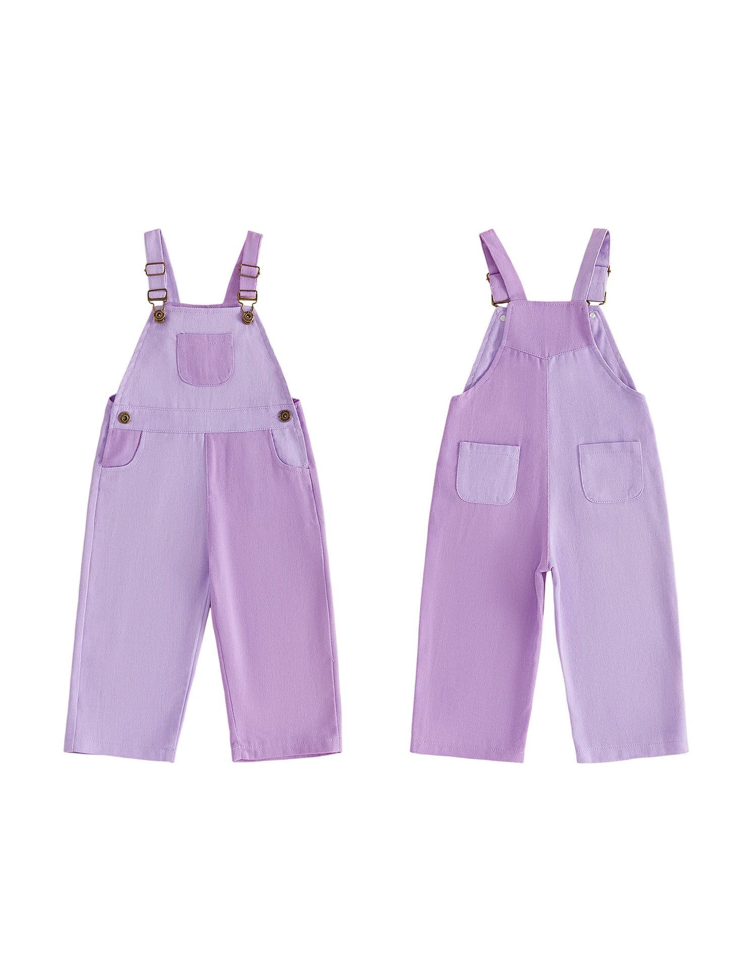 Girls Sleeveless Square Neck Contrasting Suspender Romper Polyester