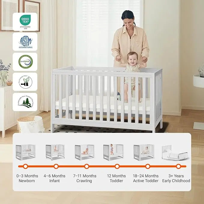 11-In-1 Convertible Cradle to Crib Removable Wheels