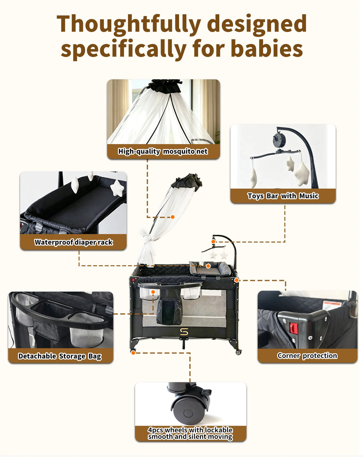 SteAnny All In One Pack N Play With Bassinet Station