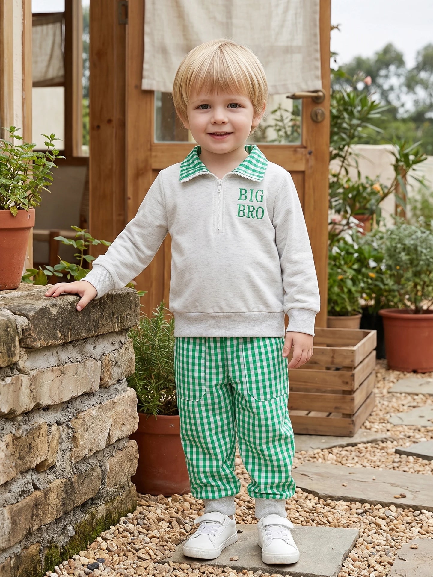Girls Plaid Long Sleeve Pullover Top And Pants Matching Set