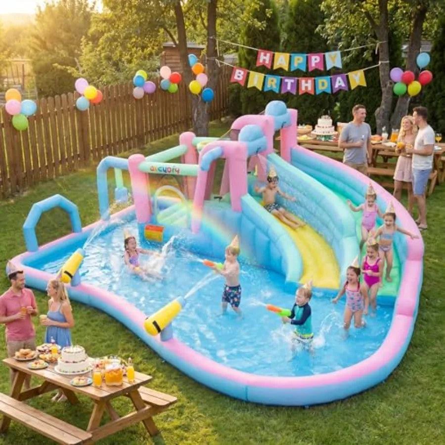 Outdoor Inflatable Water Slide With Double Slides And Splash
