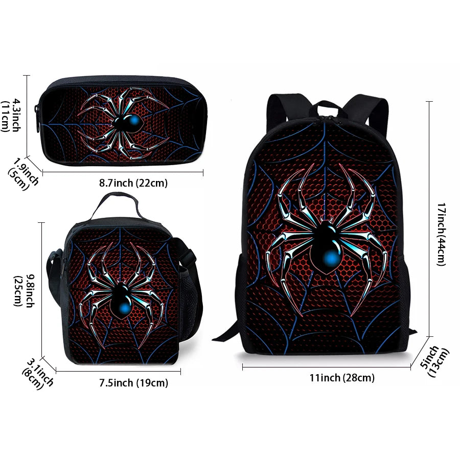 Spider Pattern Three Piece Set 3D Cartoon Unisex School Backpacks For Children