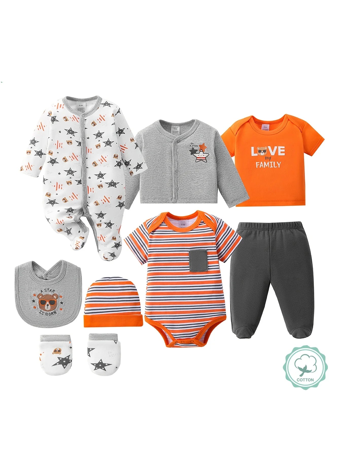 Soft 8 Piece Newborn Layette Set Unisex Baby Outfits Hospital