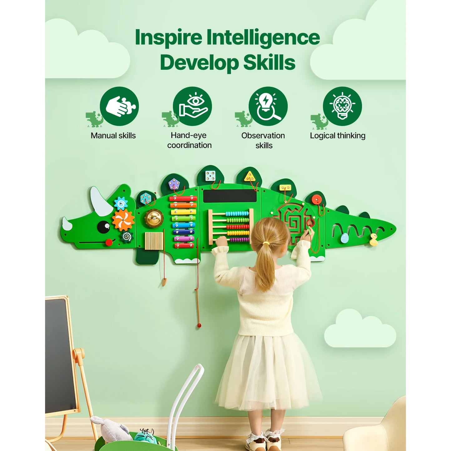 VEVOR Dinosaur Kids Busy Wall Board 11 Activity Panels
