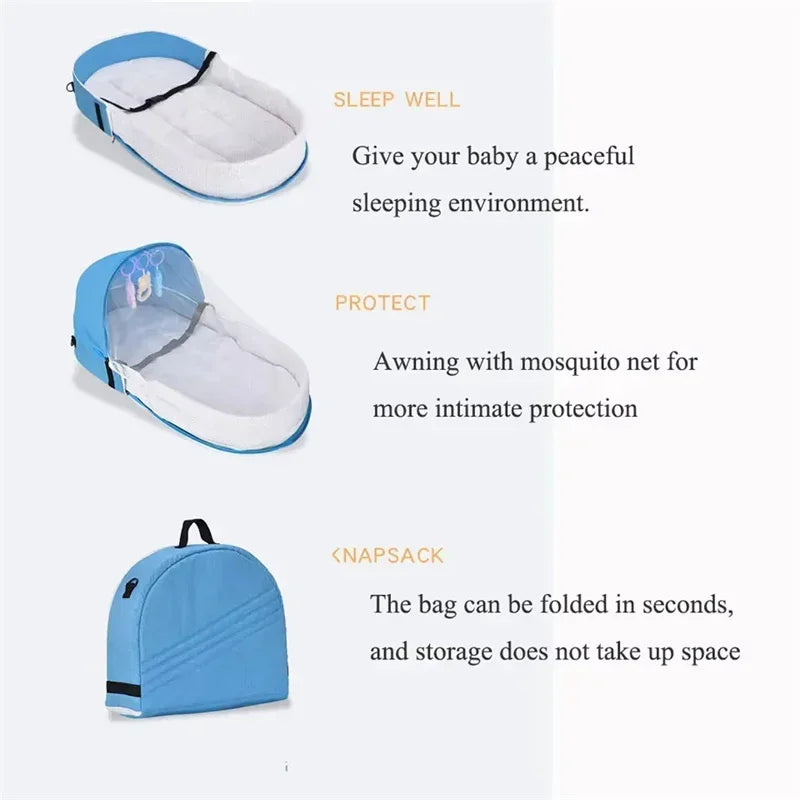 Portable Newborn Baby Bed - Bionic Isolation Travel Crib, Foldable Anti-Stress Bassinet for Baby