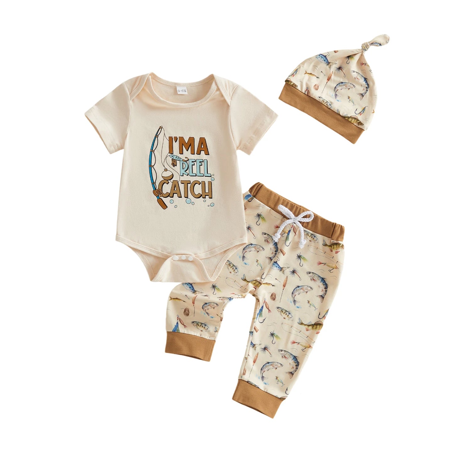 Newborn Dinosaur Print 3-Piece Romper Set Cap Shorts