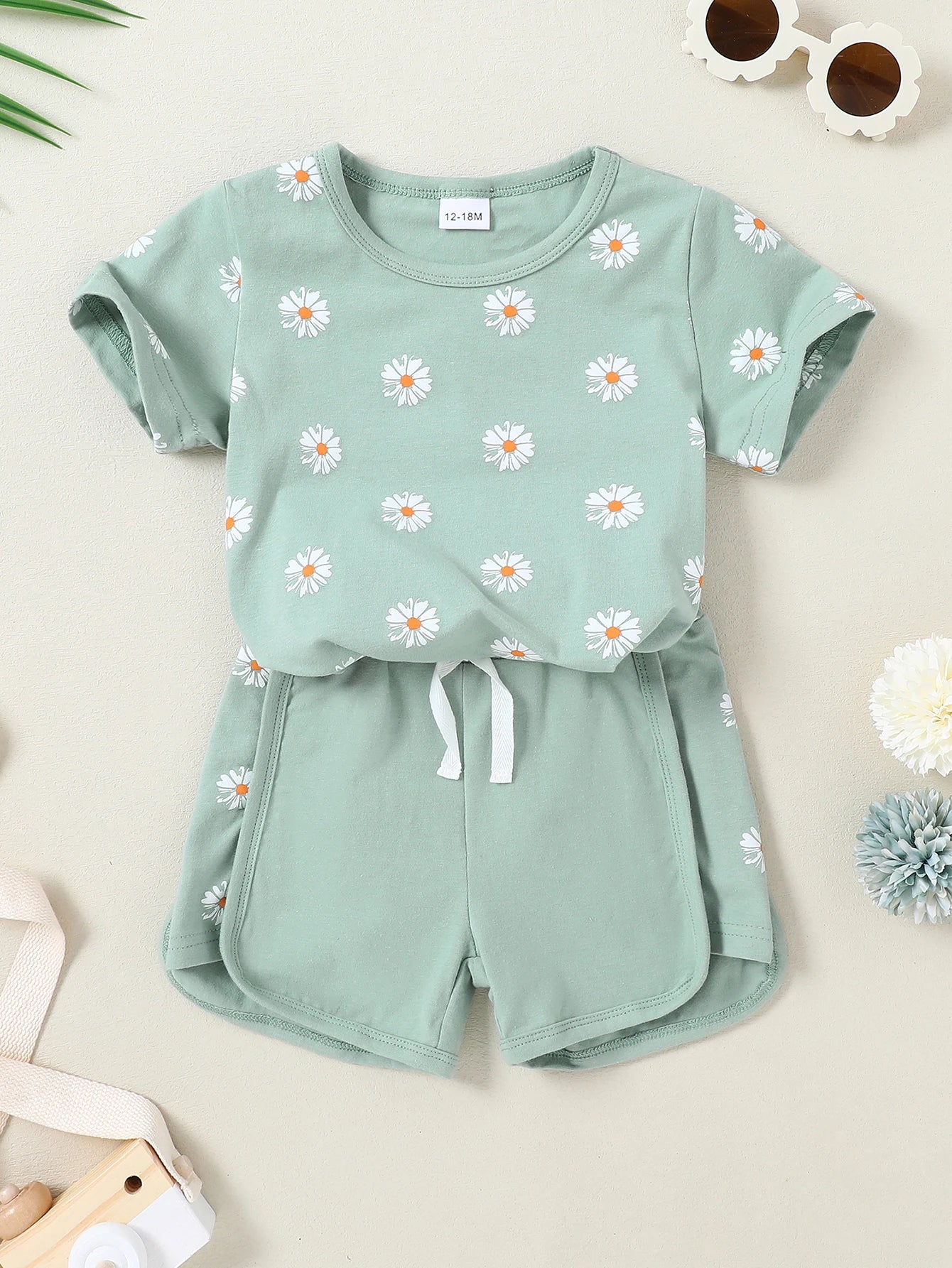 NONECN Leopard Camo Print Toddler Girls Short Sleeve Set
