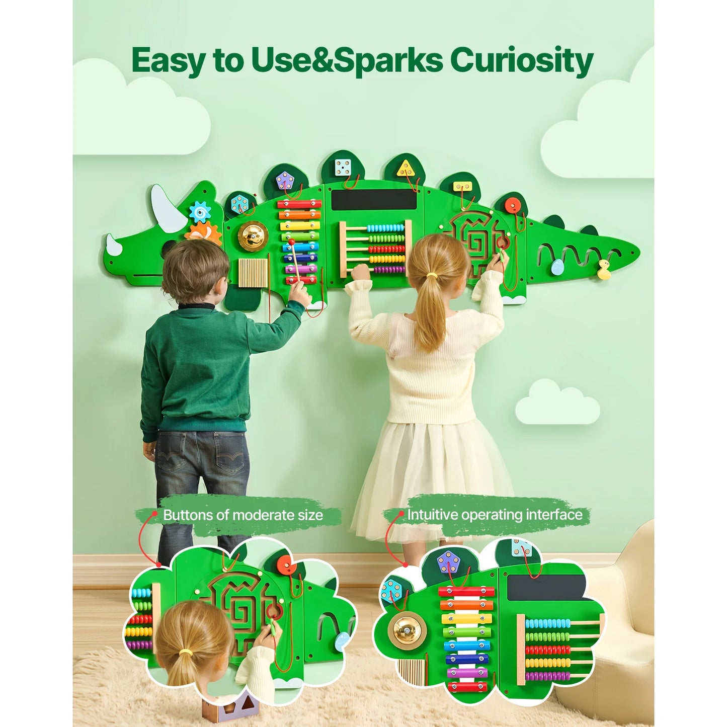 VEVOR Dinosaur Kids Busy Wall Board 11 Activity Panels