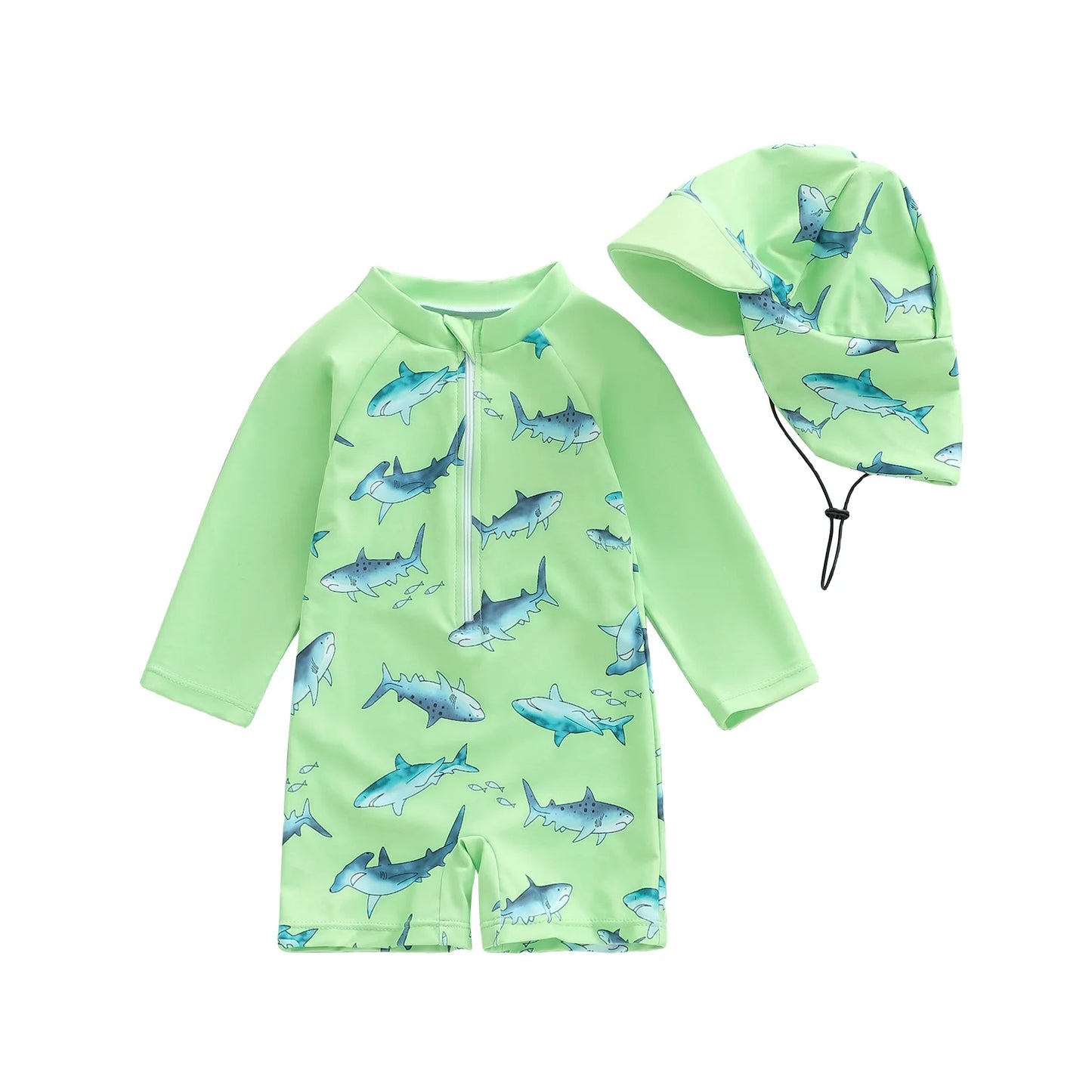 Meihuida Baby Girls Rash Guard Swimsuit With Shark Print And Cap
